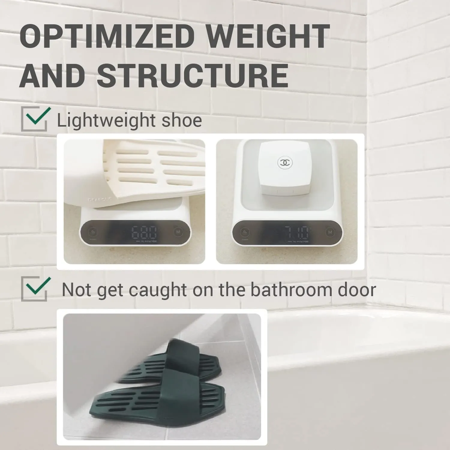 DEARCUS Shower Slipper with Wider and Longer Drainage Holes - Durable Lightweight Slim Sole - Quick Drying Pool Slides Slippers with Optimal Height and Soft - Balena