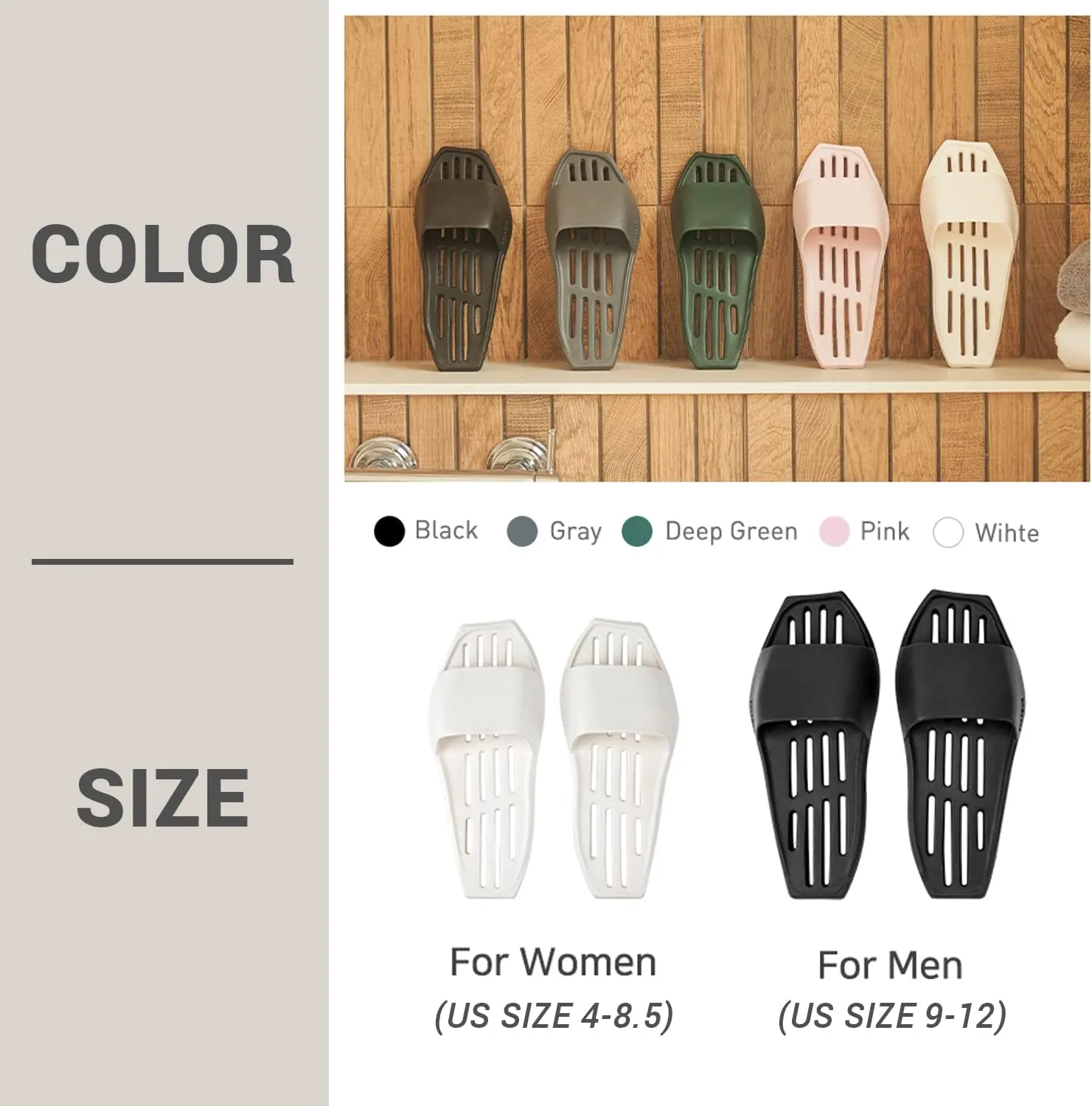 DEARCUS Shower Slipper with Wider and Longer Drainage Holes - Durable Lightweight Slim Sole - Quick Drying Pool Slides Slippers with Optimal Height and Soft - Balena