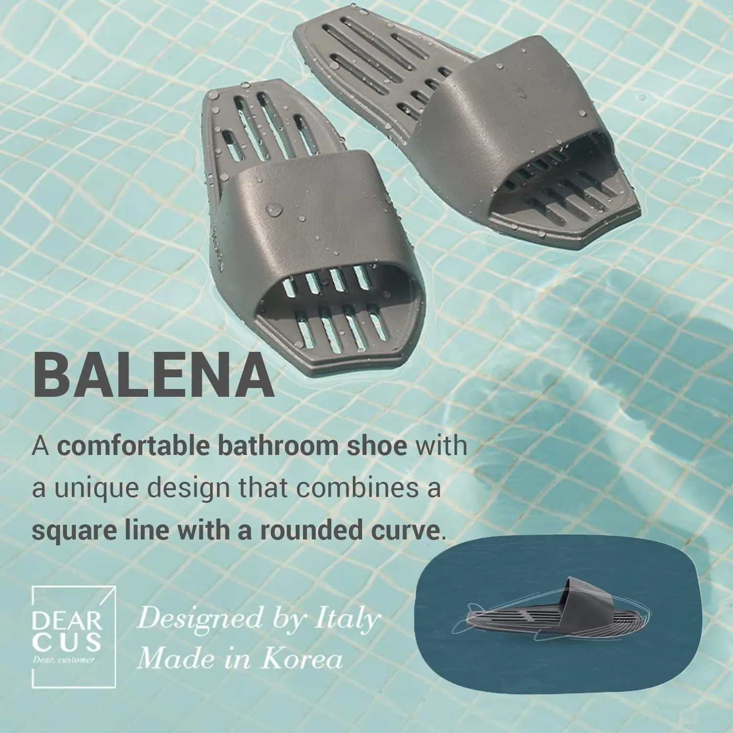 DEARCUS Shower Slipper with Wider and Longer Drainage Holes - Durable Lightweight Slim Sole - Quick Drying Pool Slides Slippers with Optimal Height and Soft - Balena