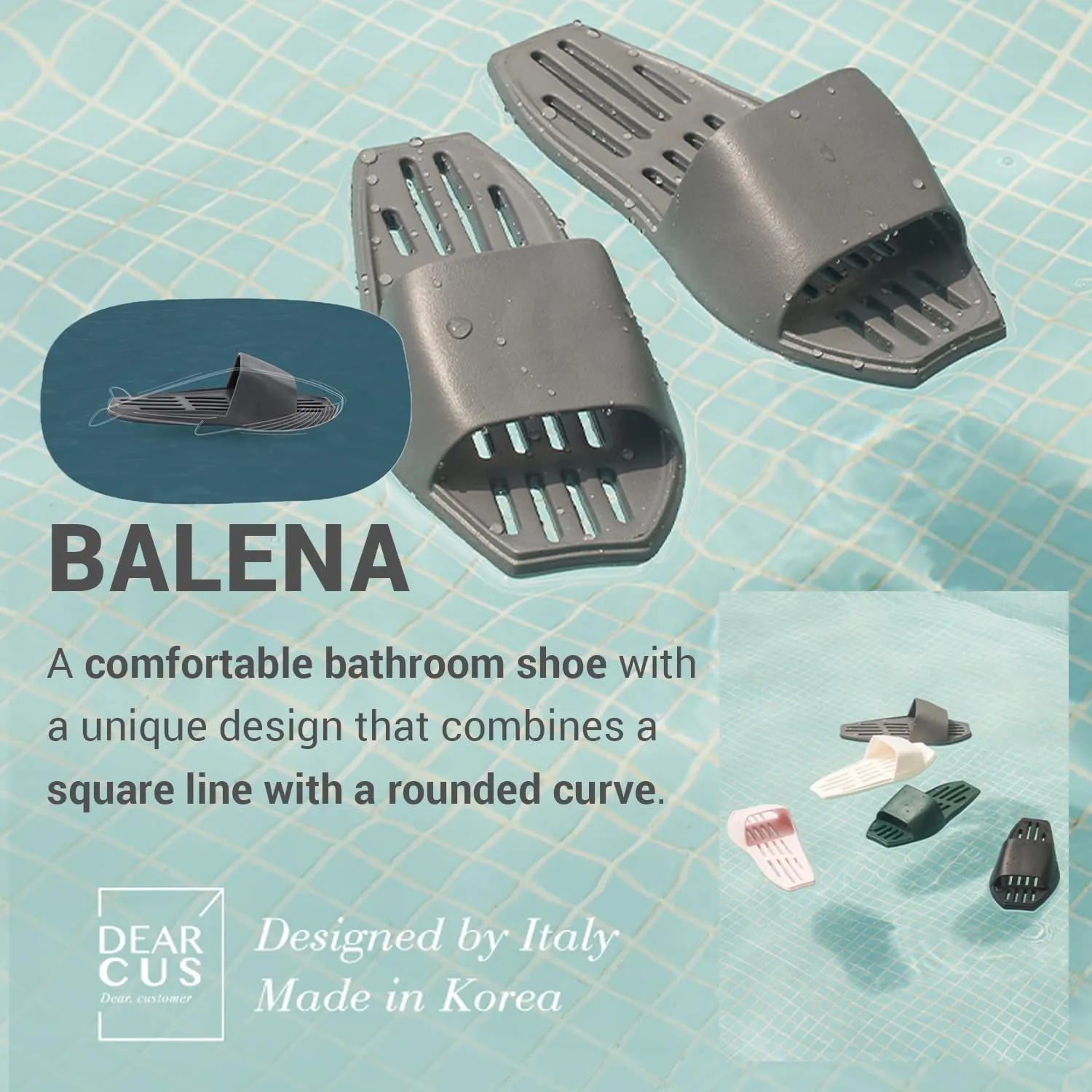 DEARCUS Shower Slipper with Wider and Longer Drainage Holes - Durable Lightweight Slim Sole - Quick Drying Pool Slides Slippers with Optimal Height and Soft - Balena