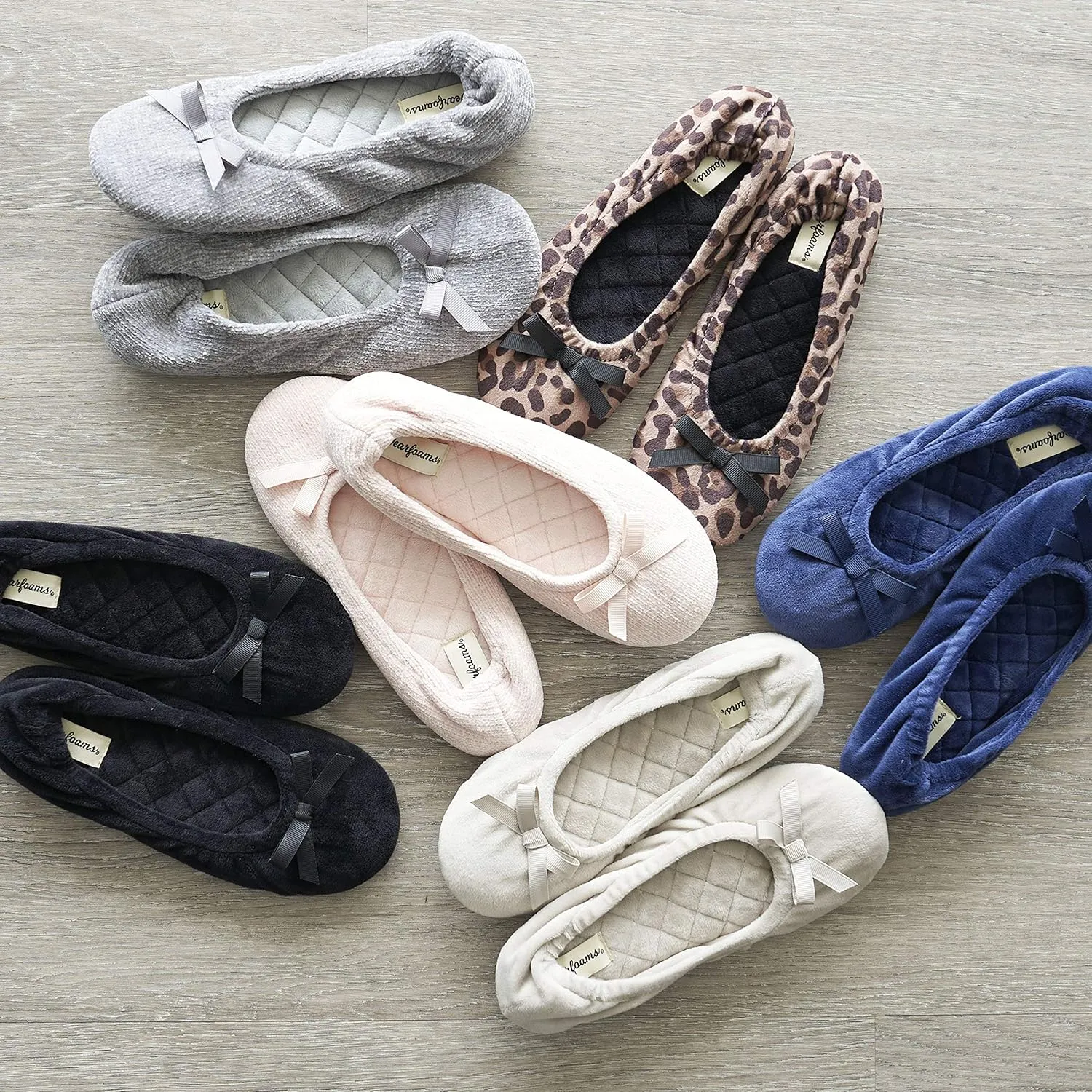 Dearfoams Women's Layla Ballerina Slipper with Memory Foam, Soft Tie Bow and Suede Sole