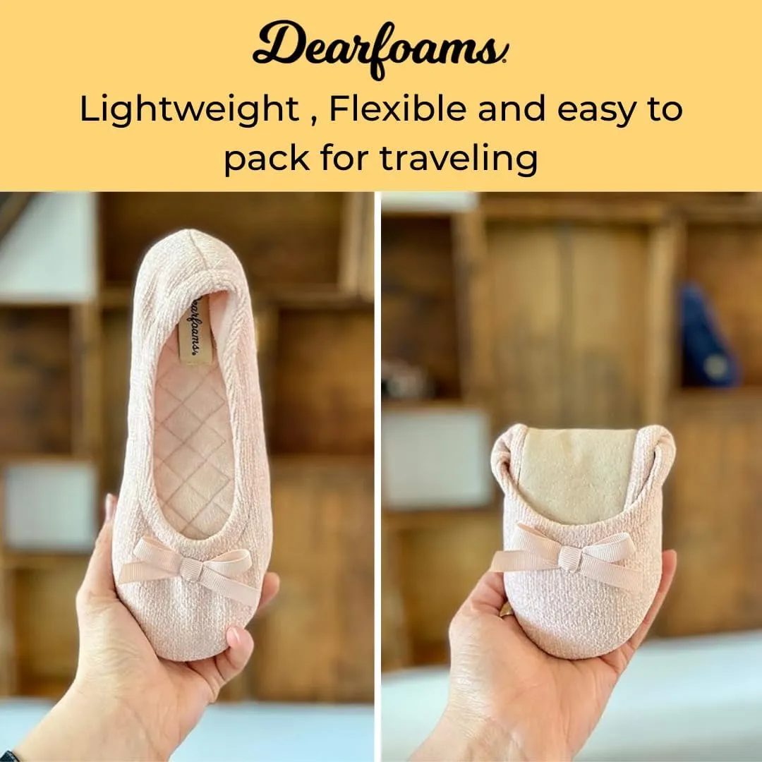 Dearfoams Women's Layla Ballerina Slipper with Memory Foam, Soft Tie Bow and Suede Sole