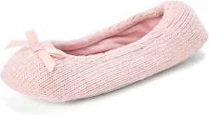 Dearfoams Women's Layla Ballerina Slipper with Memory Foam, Soft Tie Bow and Suede Sole
