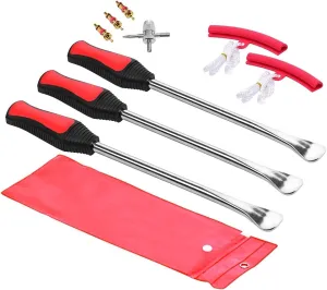 DEDC 3PCS Tire Spoon Lever Iron Tool Set, Motorcycle Bike Professional Tire Changing Kit, Tire Changing Tool with Bag, 3 Tire Spoons, 2 Rim Protectors, 3 Free Valve Care Remover Set