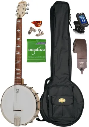 Deering Goodtime Six Openback Banjo 6-String Banjitar Open Back Bundle with Bag, Strap, Tuner, Strings, Picks G6S Pau Ferro Fingerboard