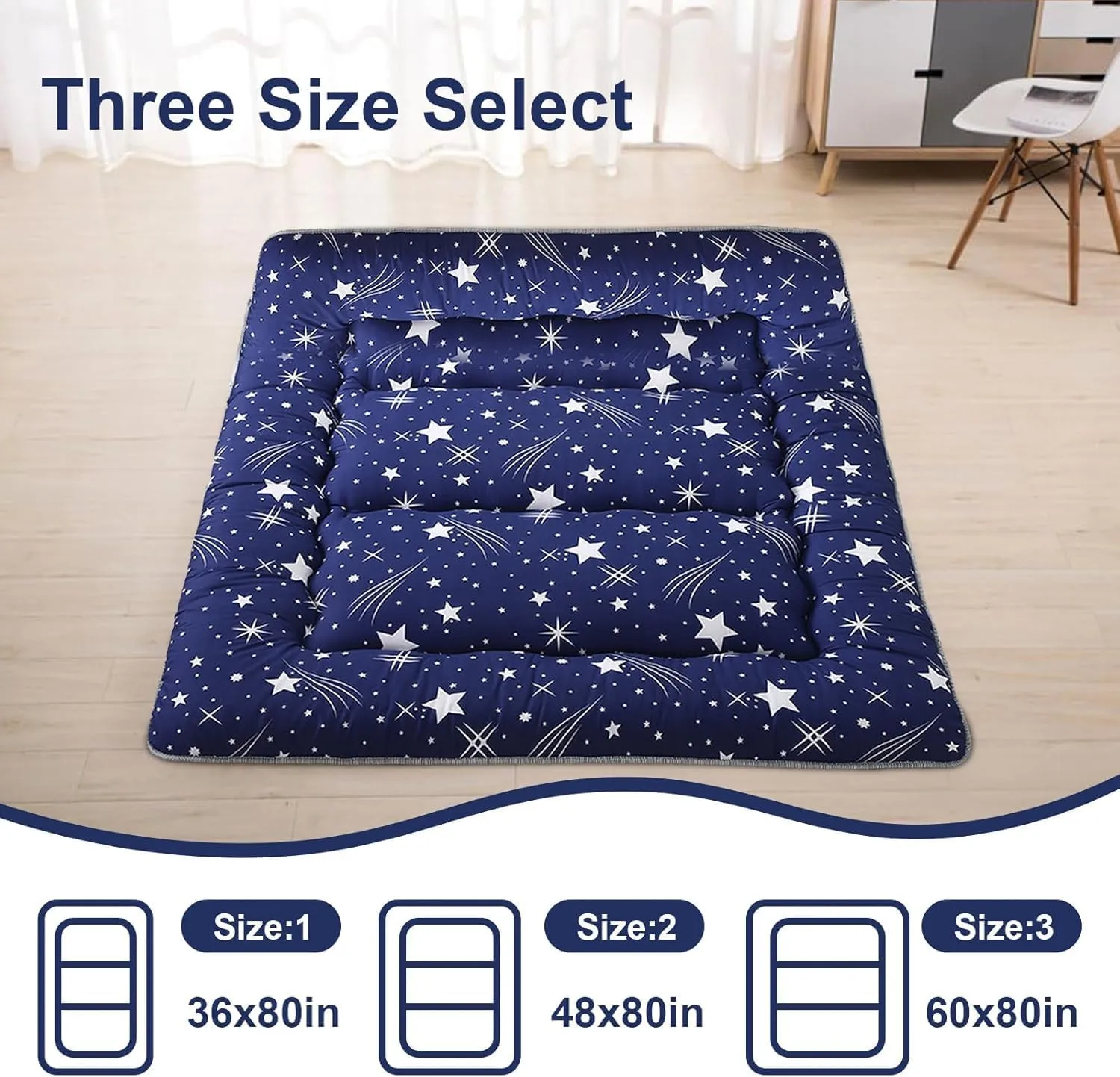 DELADOLA Japanese Floor Mattress,Thicken Japanese Floor Sleeping Pad Foldable,Roll Up Tatami Mat Easy to Store and Portable,Futon Mattress Suitable for Camping and Guest Room (Blue, Full (80" X 47"))