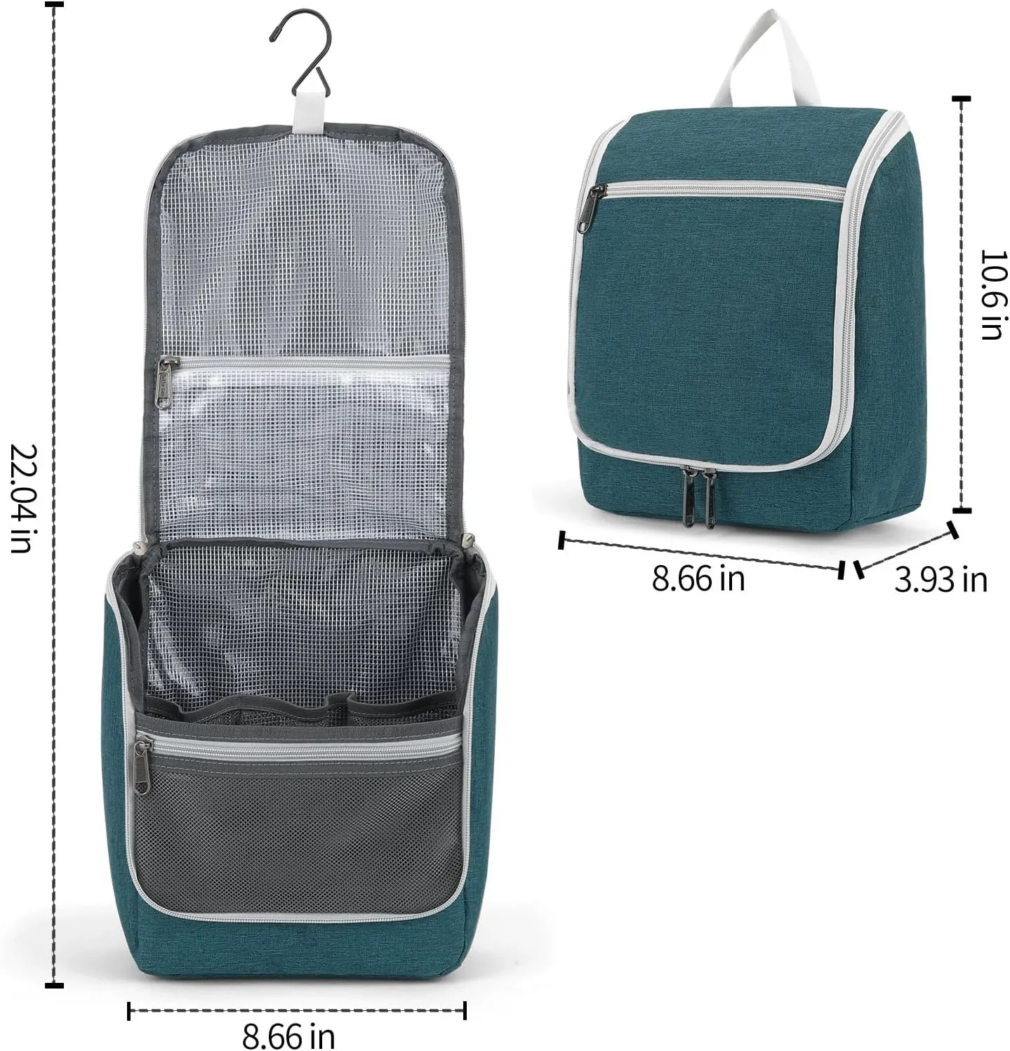 Della Gao Hanging Toiletry Bag for Women, Travel Toiletry Bags Makeup Organizer, Water-resistant Cosmetic Bag for Essentials Accessories (Dark Green)