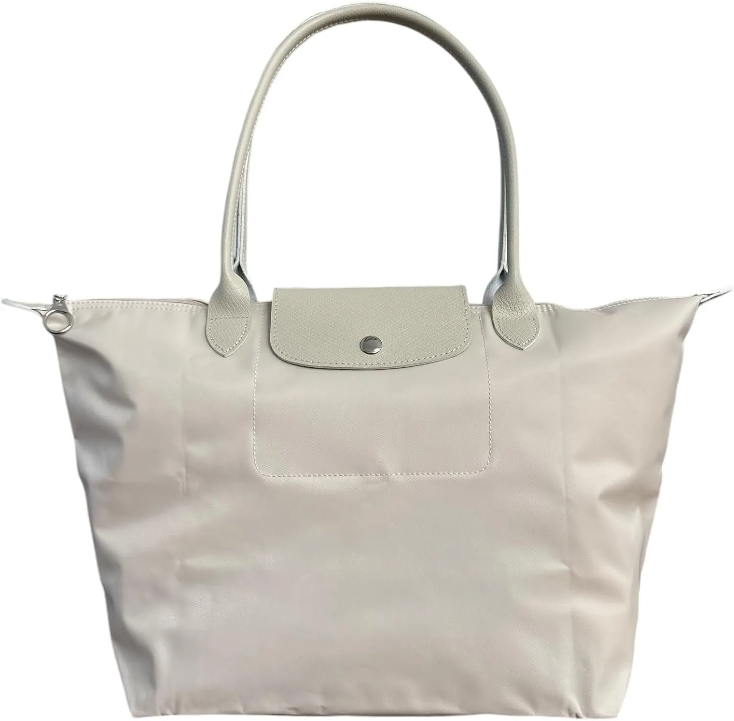 Designer-like Tote | Genuine Leather Trimming | Foldable | Nylon | Lightweight | Zipper Closure | Flat Inside Pockets