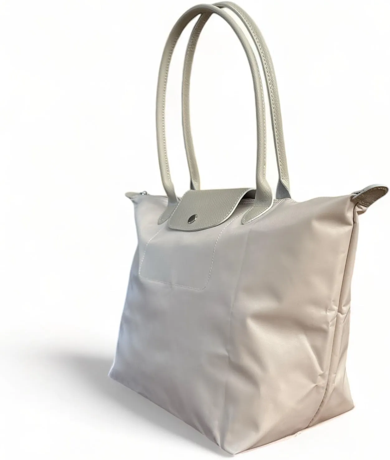 Designer-like Tote | Genuine Leather Trimming | Foldable | Nylon | Lightweight | Zipper Closure | Flat Inside Pockets