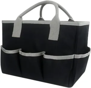 Desktop Tote and Stock Organize,Craft Storage Tote Bag,Teacher Helper Tote Bag, Organization Art Caddy Organizer with Handles and 5 Pockets for Arts, Books, Stationery Office Desk Organize (Black)