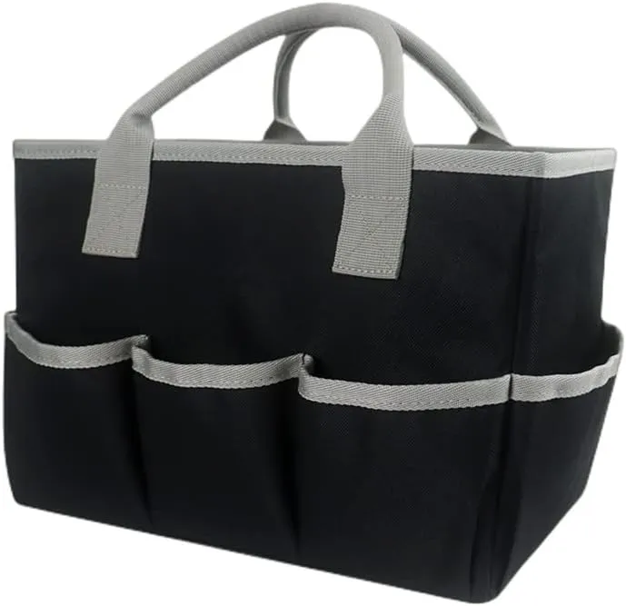 Desktop Tote and Stock Organize,Craft Storage Tote Bag,Teacher Helper Tote Bag, Organization Art Caddy Organizer with Handles and 5 Pockets for Arts, Books, Stationery Office Desk Organize (Black)