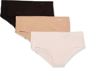DKNY Women's Litewear Cut Anywhere Hipster Panties 3 Pack Box Multipack, Black/Glow/Pearl Cream
