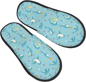 Dolphin Performing House Slippers for Women Men Winter Spa Slippers Indoor Soft Home Shoes Non Slip Memory Foam Slipper for Hotel Bedroom Travel