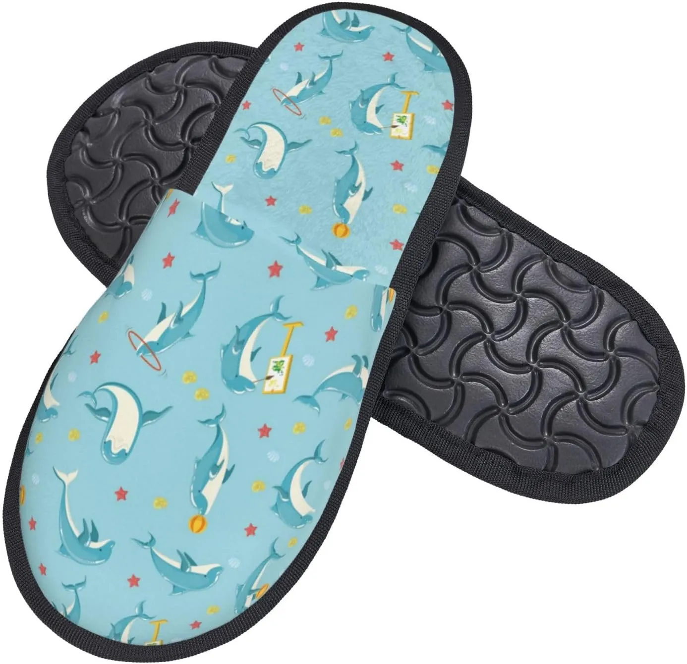 Dolphin Performing House Slippers for Women Men Winter Spa Slippers Indoor Soft Home Shoes Non Slip Memory Foam Slipper for Hotel Bedroom Travel
