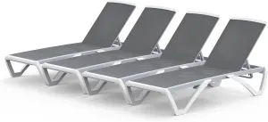 Domi Set of 4 Pool Lounge Chairs Aluminum Adjustable Outdoor Chaise Lounge,All Weather Plastic Poolside Lounge Chairs for Deck Lawn Backyard, Gray Textilene