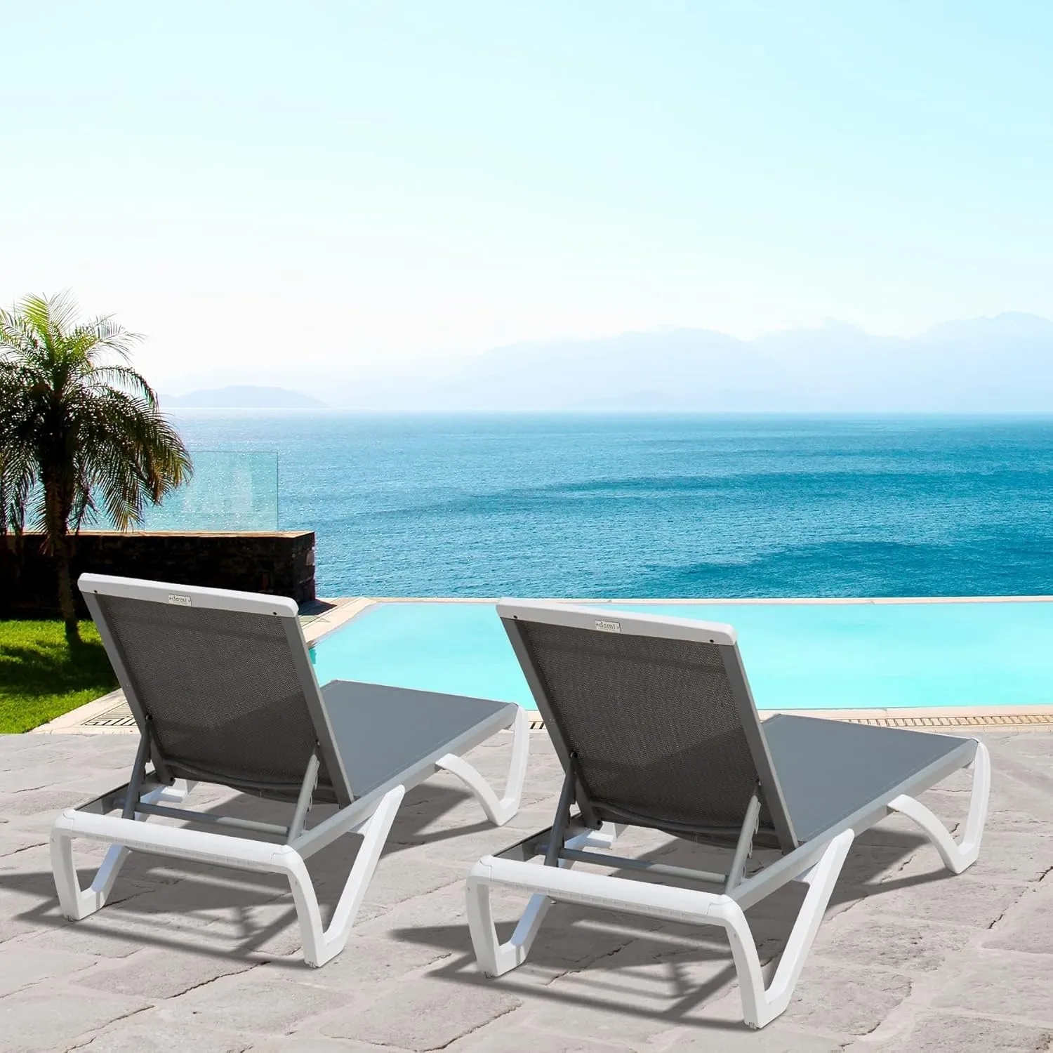 Domi Set of 4 Pool Lounge Chairs Aluminum Adjustable Outdoor Chaise Lounge,All Weather Plastic Poolside Lounge Chairs for Deck Lawn Backyard, Gray Textilene