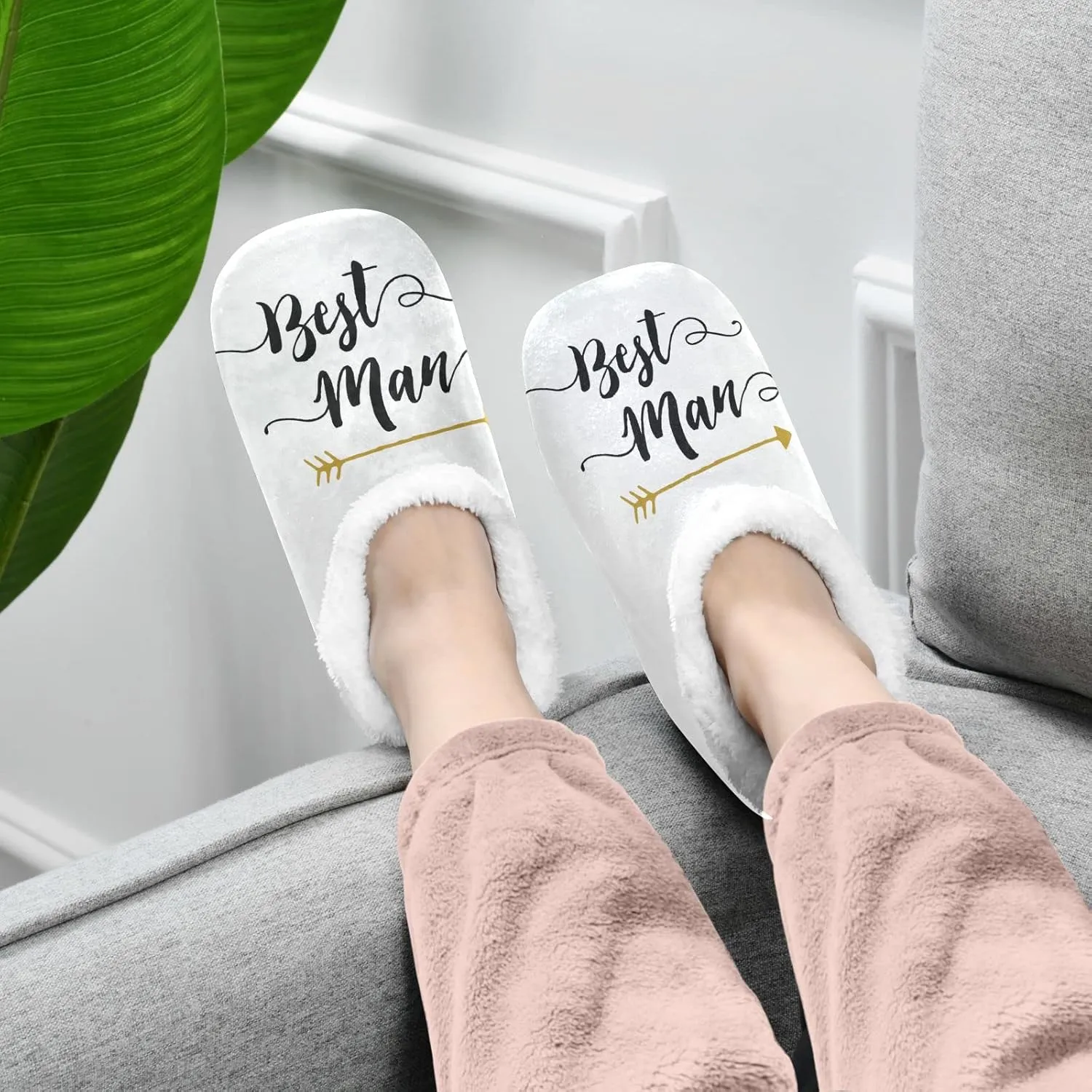 DOMIKING Groom Wedding Bride Slippers Bridesmaid Bridal Bed Slippers for Unisex Women Men M