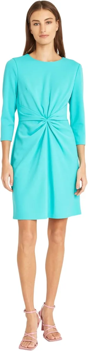Donna Morgan Sleek and Simple 3/4 Sleeve Shift Center Ruching Flattering Detail | Work Dress for Women