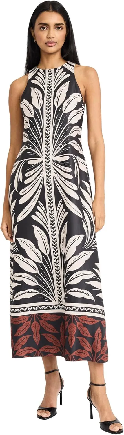Donna Morgan Women's Halter Neck High Waist Midi Sleeveless a Line Silhouette-Special Occasion Wedding Guest Dress