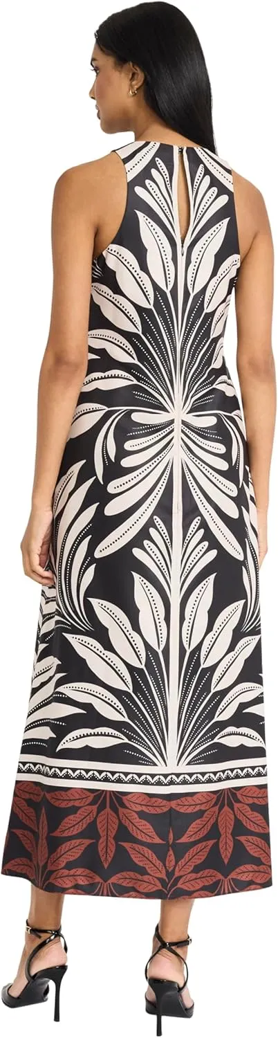 Donna Morgan Women's Halter Neck High Waist Midi Sleeveless a Line Silhouette-Special Occasion Wedding Guest Dress