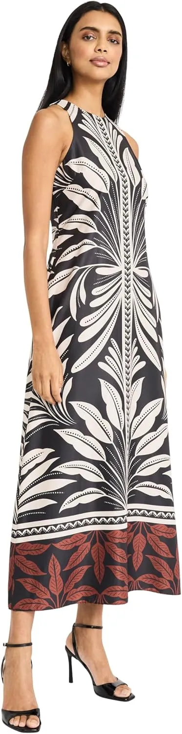Donna Morgan Women's Halter Neck High Waist Midi Sleeveless a Line Silhouette-Special Occasion Wedding Guest Dress
