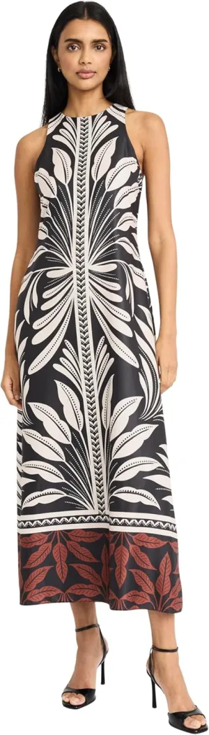 Donna Morgan Women's Halter Neck High Waist Midi Sleeveless a Line Silhouette-Special Occasion Wedding Guest Dress