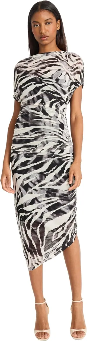 Donna Morgan Women's Ruched Asymmetrical Midi Dolman Sleeves-Gathered Side Seam Detail-Special Occasion Bodycon Dress