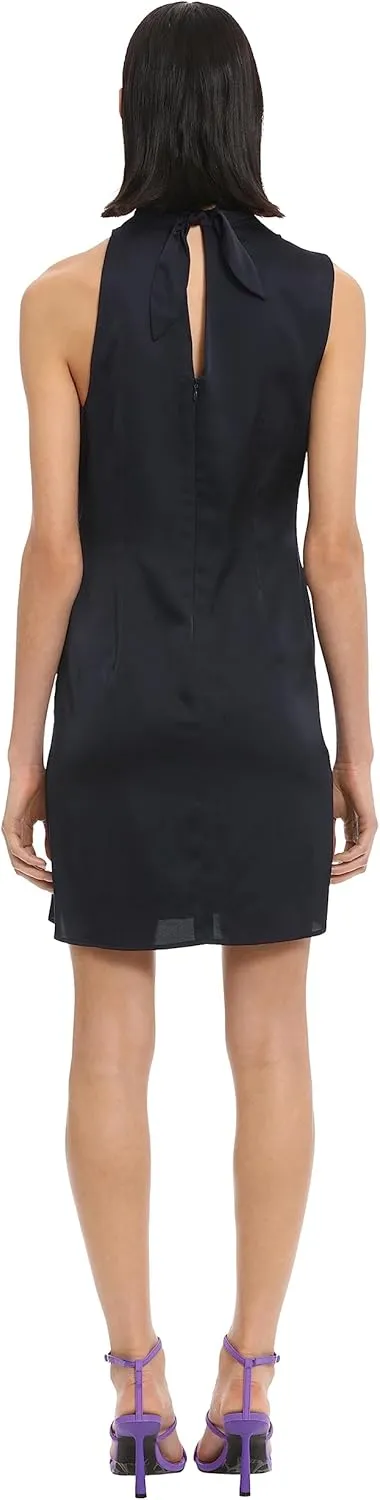 Donna Morgan Women's Sleek and Sophisticated Pleat Tuck Detail Mock Neck Charmeuse Dress Event Occasion Guest of