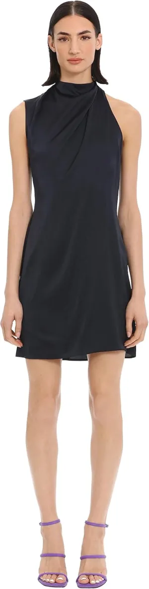 Donna Morgan Women's Sleek and Sophisticated Pleat Tuck Detail Mock Neck Charmeuse Dress Event Occasion Guest of