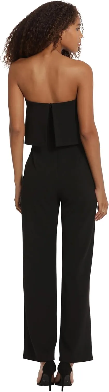 Donna Morgan womens Sleek Chic Strapless Peplum Jumpsuit Dressy Party Event Occasion Night Out Guest of
