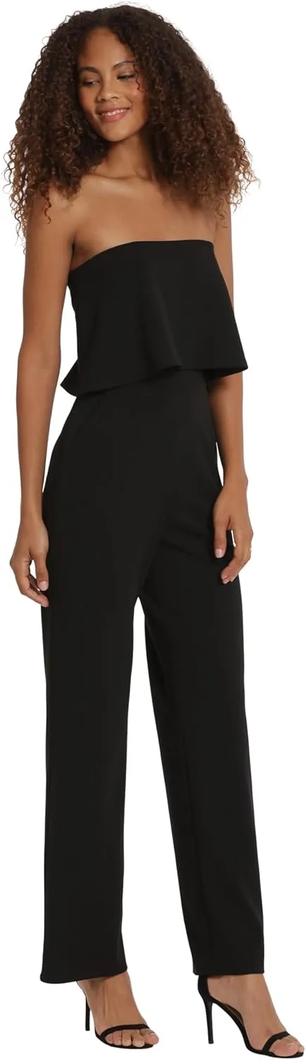 Donna Morgan womens Sleek Chic Strapless Peplum Jumpsuit Dressy Party Event Occasion Night Out Guest of