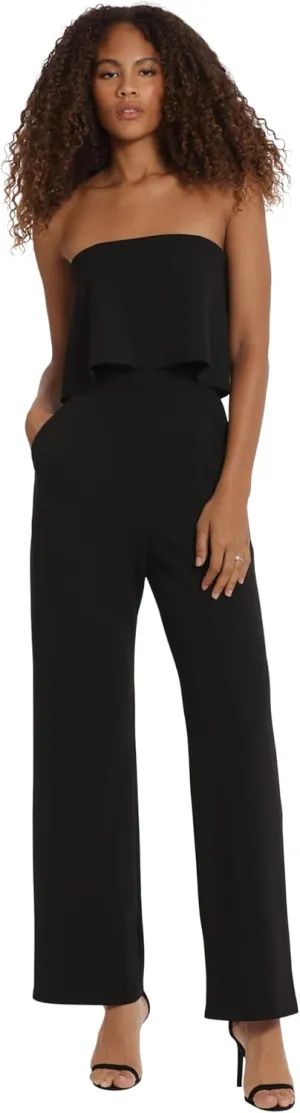 Donna Morgan womens Sleek Chic Strapless Peplum Jumpsuit Dressy Party Event Occasion Night Out Guest of