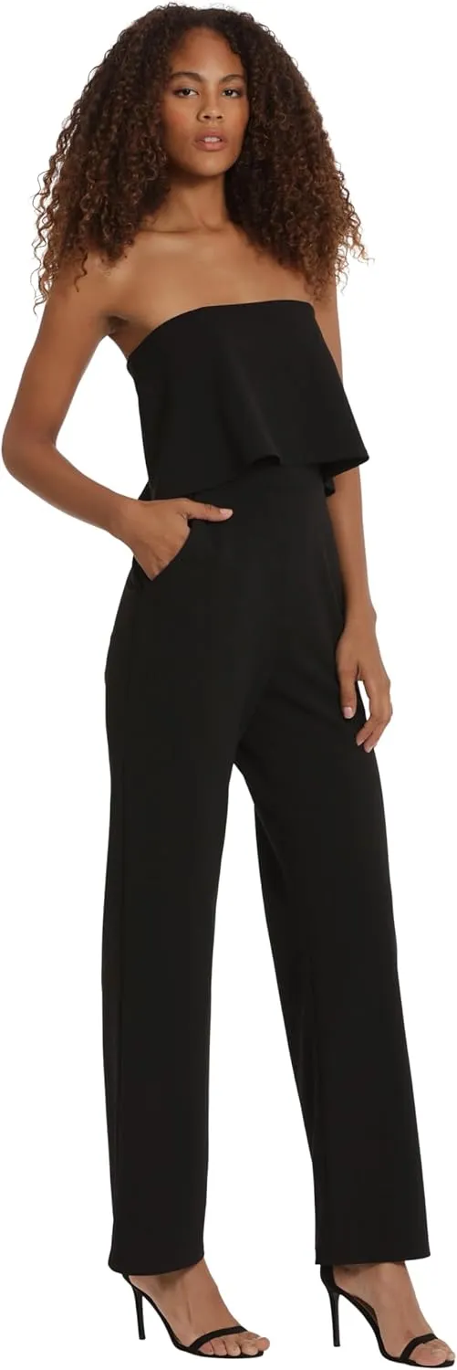 Donna Morgan womens Sleek Chic Strapless Peplum Jumpsuit Dressy Party Event Occasion Night Out Guest of