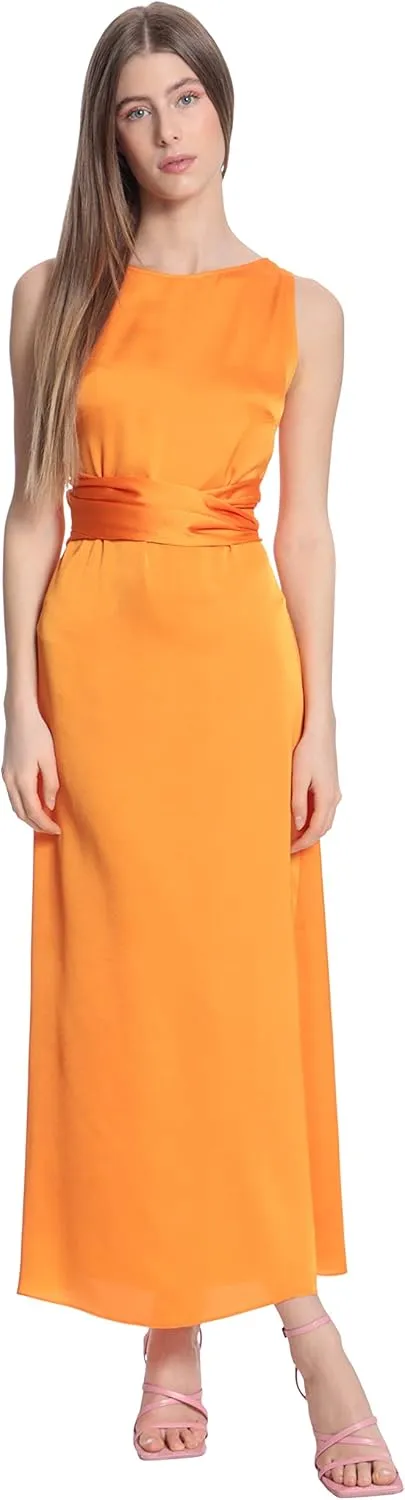 Donna Morgan Women's Sleek Sophisticated Sleeveless Maxi with Multi-wear Tie Event Party Occasion Guest of