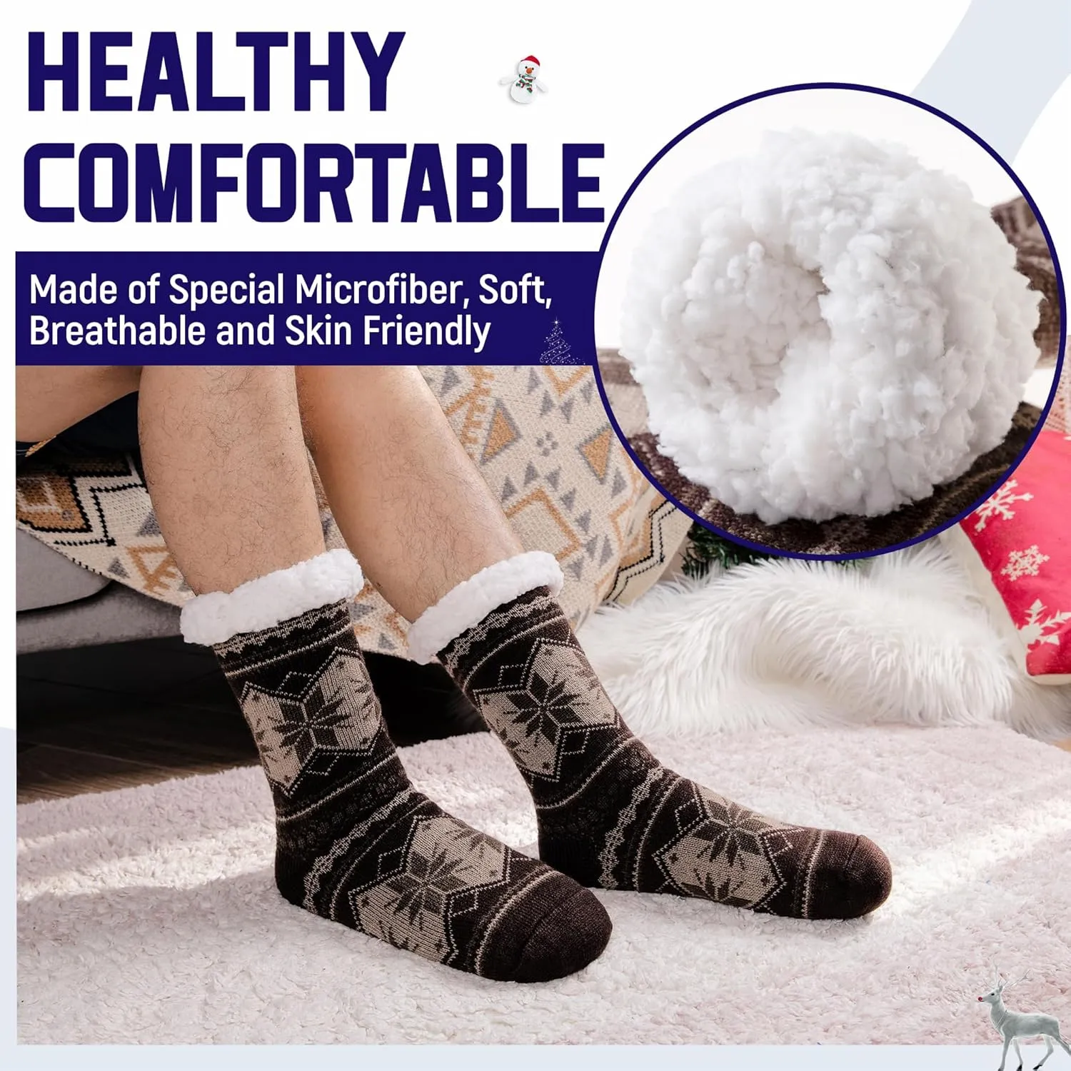 DoSmart Men's Winter Thermal Fleece Lining Knit Slipper Socks Soft Warm Cozy Fuzzy Fluffy Christmas Non Slip Socks