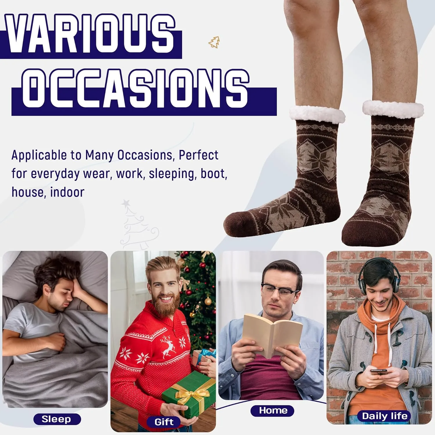DoSmart Men's Winter Thermal Fleece Lining Knit Slipper Socks Soft Warm Cozy Fuzzy Fluffy Christmas Non Slip Socks