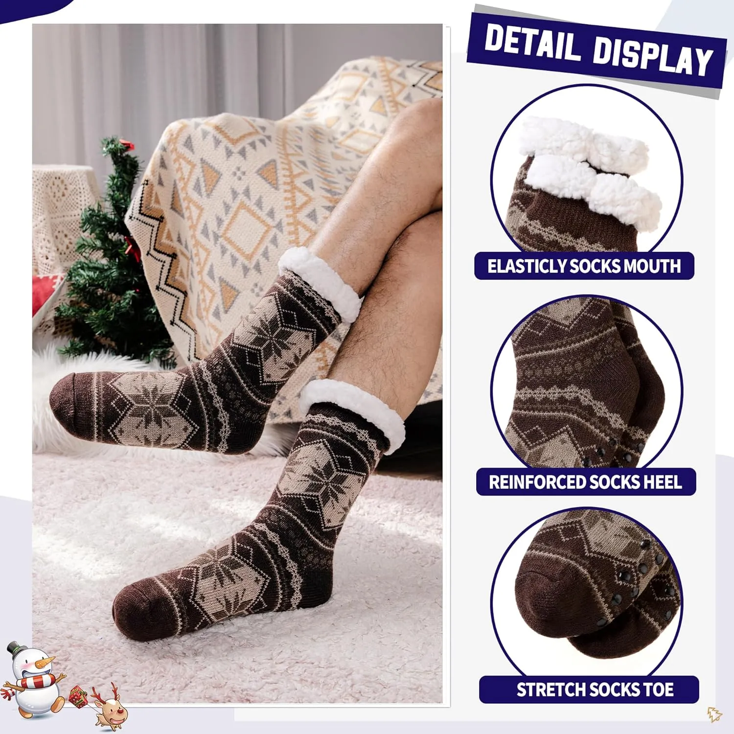 DoSmart Men's Winter Thermal Fleece Lining Knit Slipper Socks Soft Warm Cozy Fuzzy Fluffy Christmas Non Slip Socks