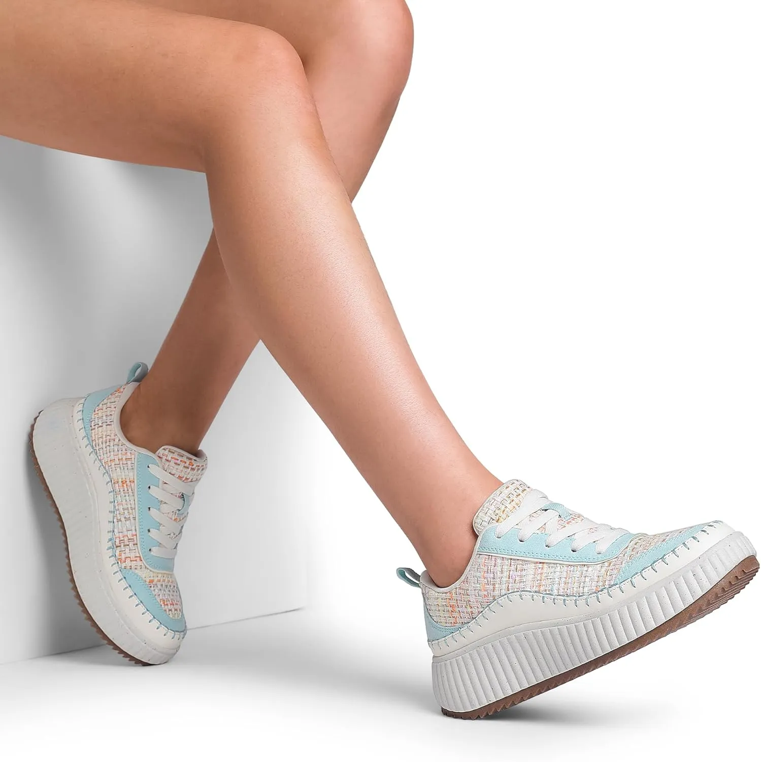 DREAM PAIRS Women Chunky City Tweed Comfortable Casual Platform Fashion Sneaker