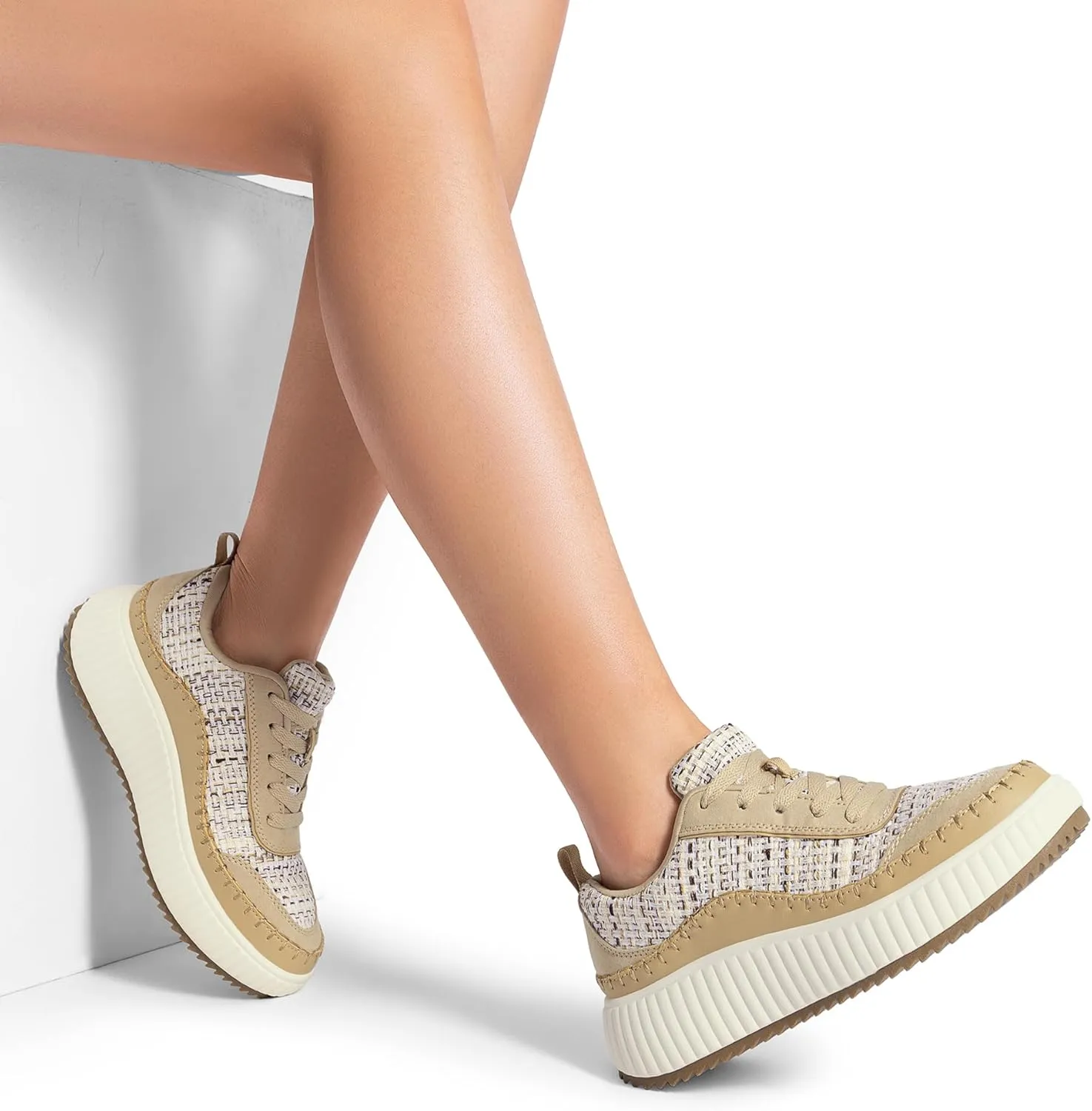 DREAM PAIRS Women Chunky City Tweed Comfortable Casual Platform Fashion Sneaker