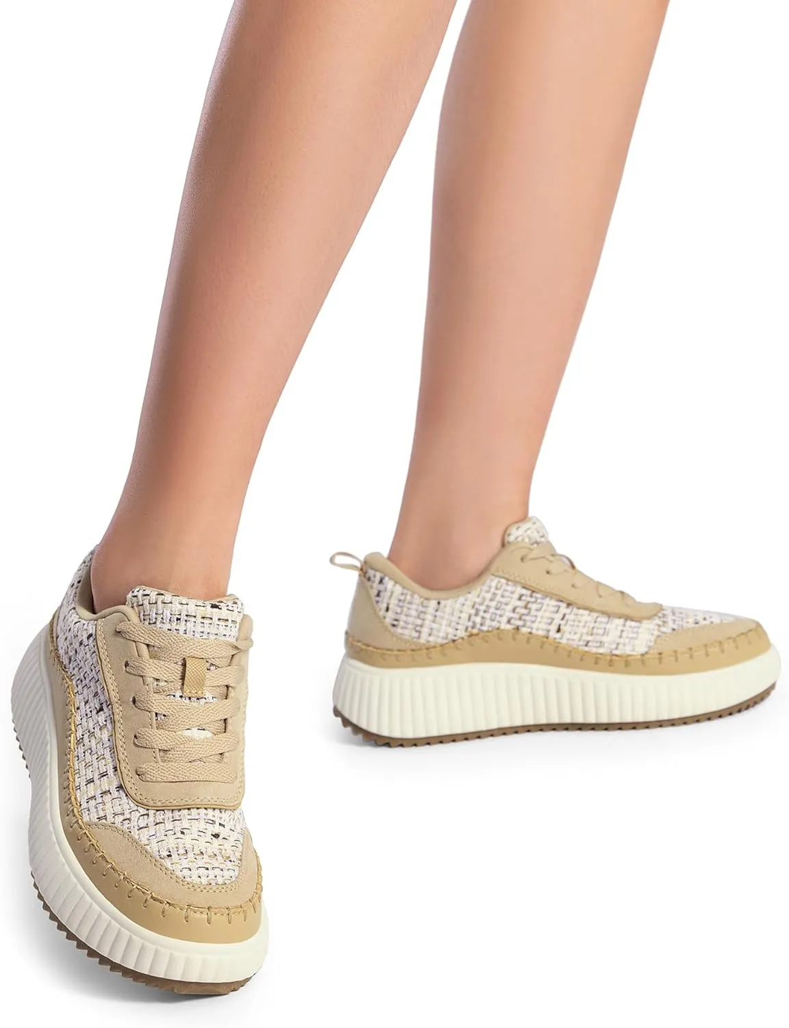 DREAM PAIRS Women Chunky City Tweed Comfortable Casual Platform Fashion Sneaker