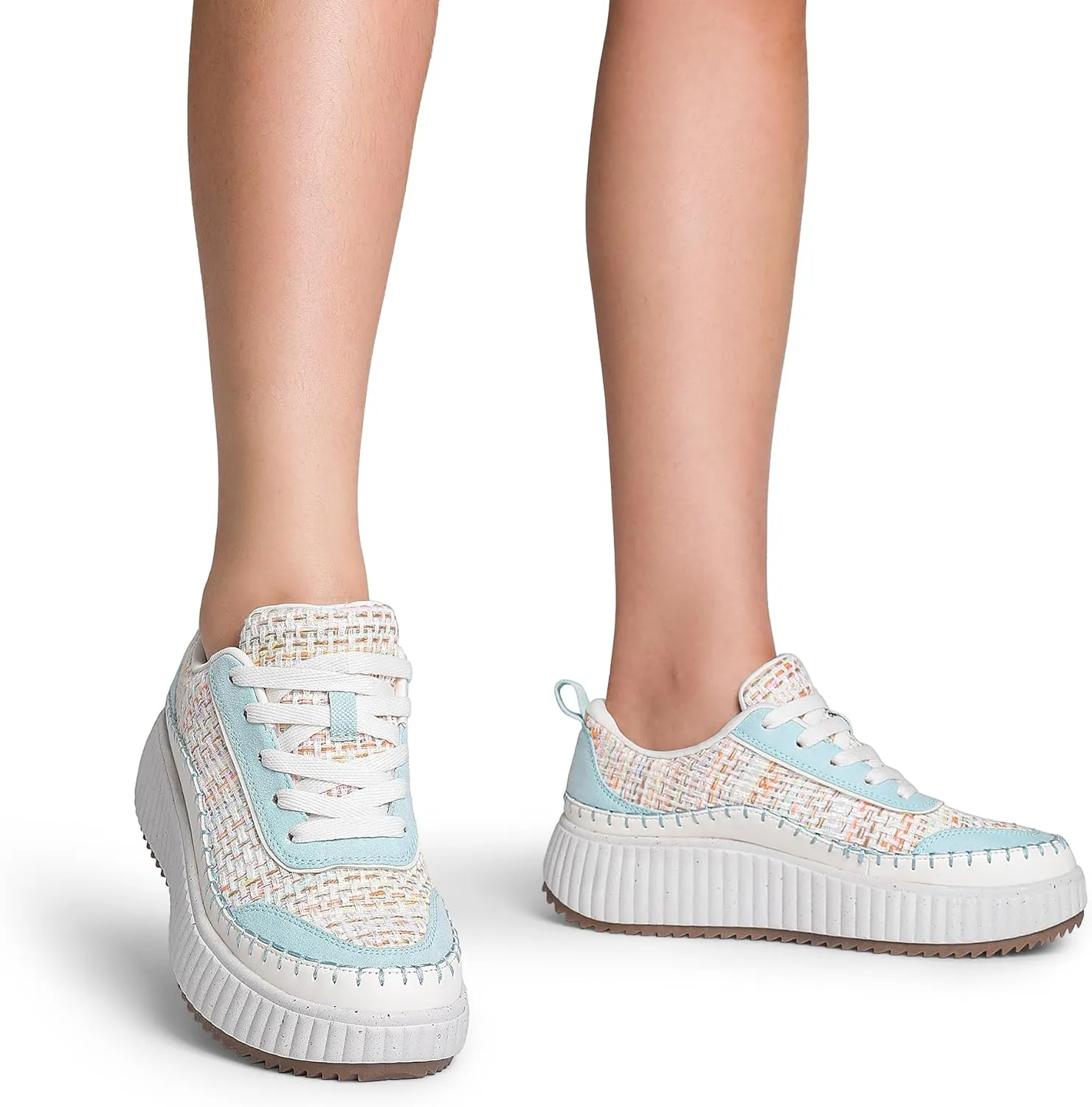 DREAM PAIRS Women Chunky City Tweed Comfortable Casual Platform Fashion Sneaker