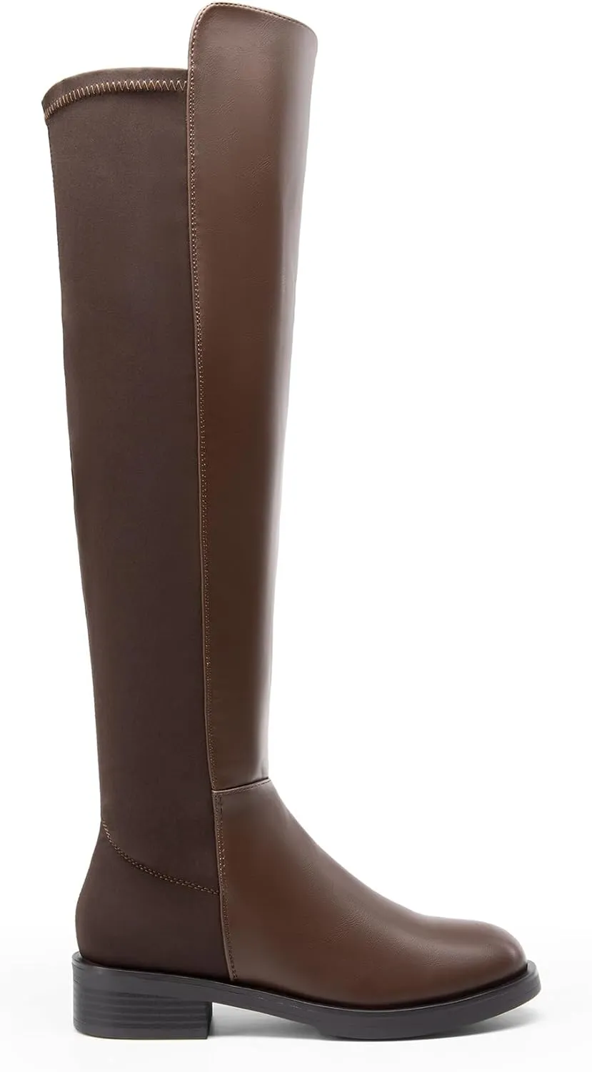 DREAM PAIRS Women's Knee High Boots, Comfortable Thigh High Daily Low Flat Heel Boots, SDOB2409W