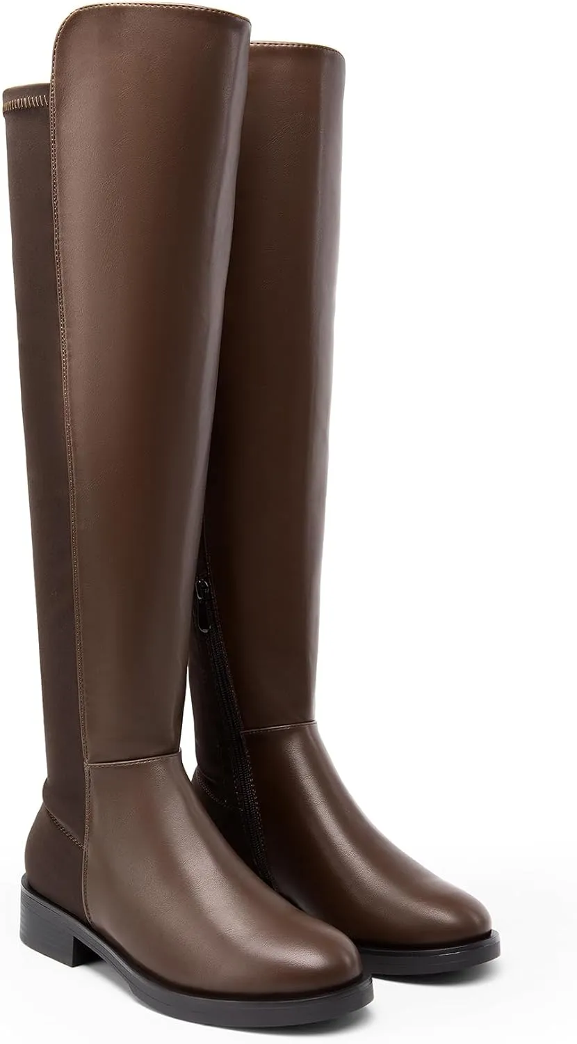 DREAM PAIRS Women's Knee High Boots, Comfortable Thigh High Daily Low Flat Heel Boots, SDOB2409W