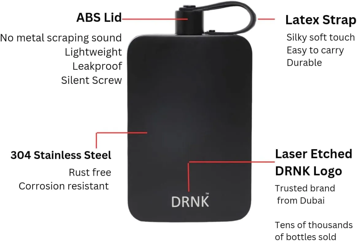 DRNK Steel | Flat Water Bottle as Seen on Shark Tank | Workplace Hydration, Travel, Hiking, and Gym | Leak Proof | Non-Toxic | BPA-Free | 17oz (500ml) [Arctic]