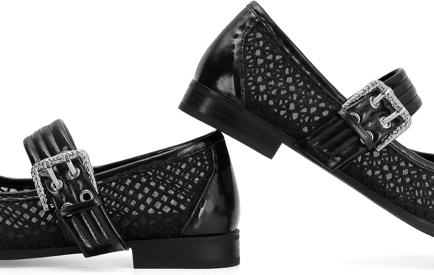 Dsevht Mary Janes Flats for Women Fashion Square Toe Flat Low Heel Easy Buckle Strap Flats Shoes
