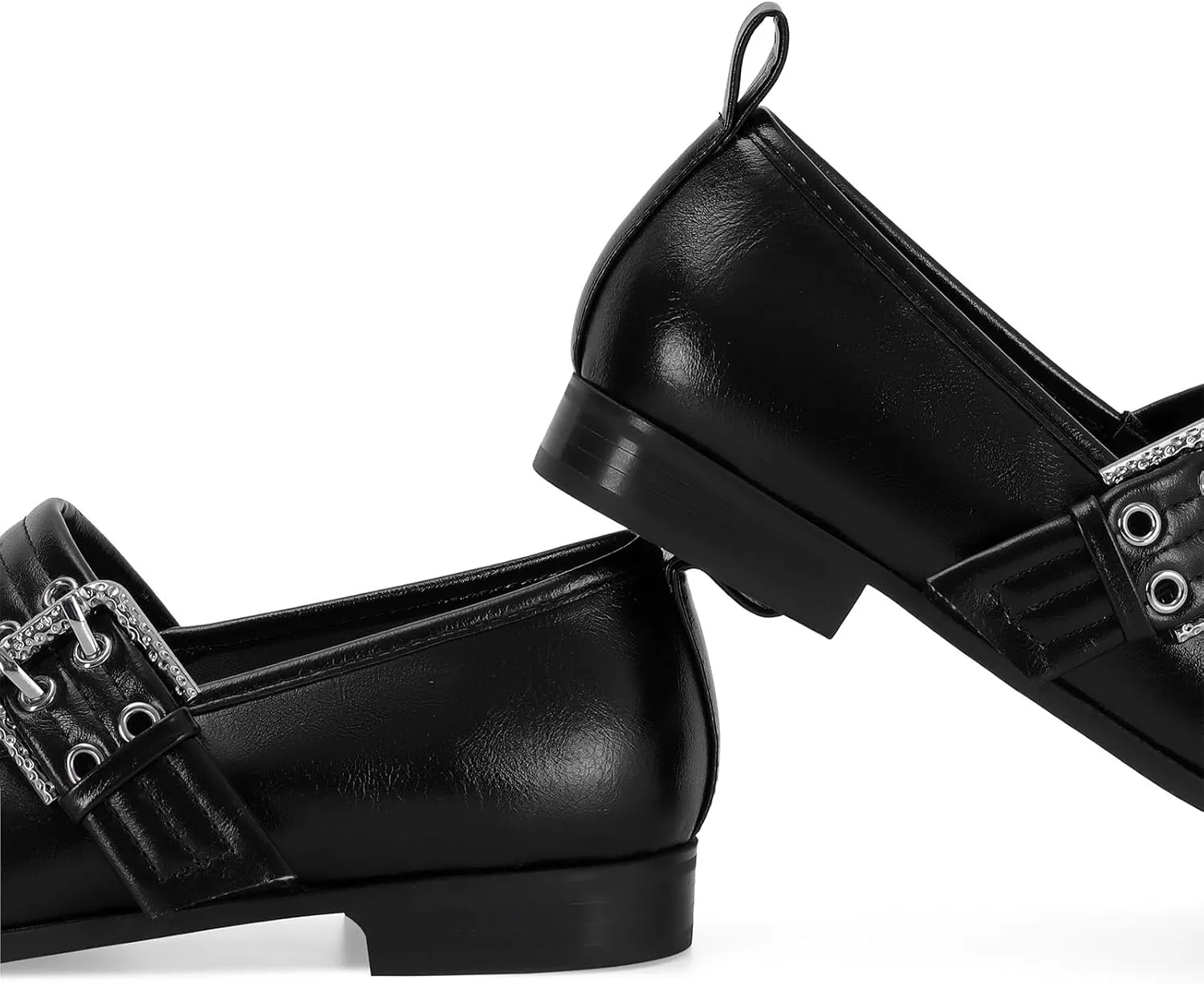 Dsevht Mary Janes Flats for Women Fashion Square Toe Flat Low Heel Easy Buckle Strap Flats Shoes