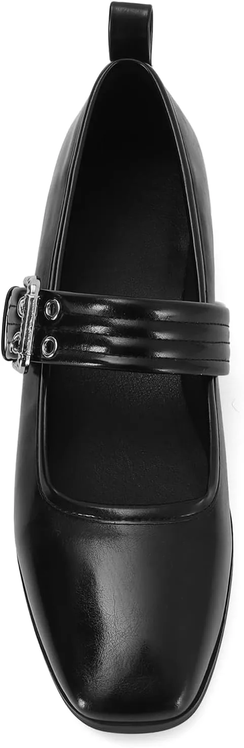 Dsevht Mary Janes Flats for Women Fashion Square Toe Flat Low Heel Easy Buckle Strap Flats Shoes