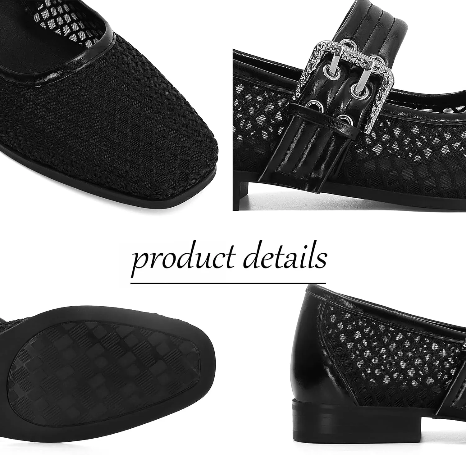 Dsevht Mary Janes Flats for Women Fashion Square Toe Flat Low Heel Easy Buckle Strap Flats Shoes