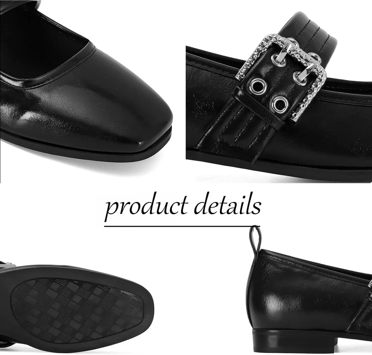 Dsevht Mary Janes Flats for Women Fashion Square Toe Flat Low Heel Easy Buckle Strap Flats Shoes