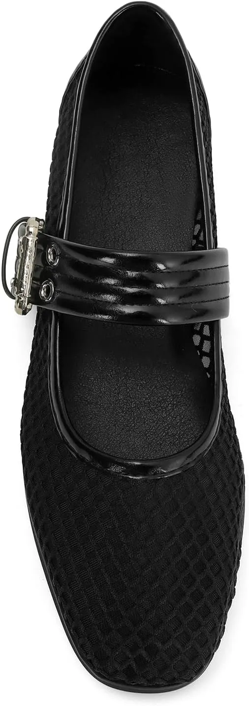 Dsevht Mary Janes Flats for Women Fashion Square Toe Flat Low Heel Easy Buckle Strap Flats Shoes